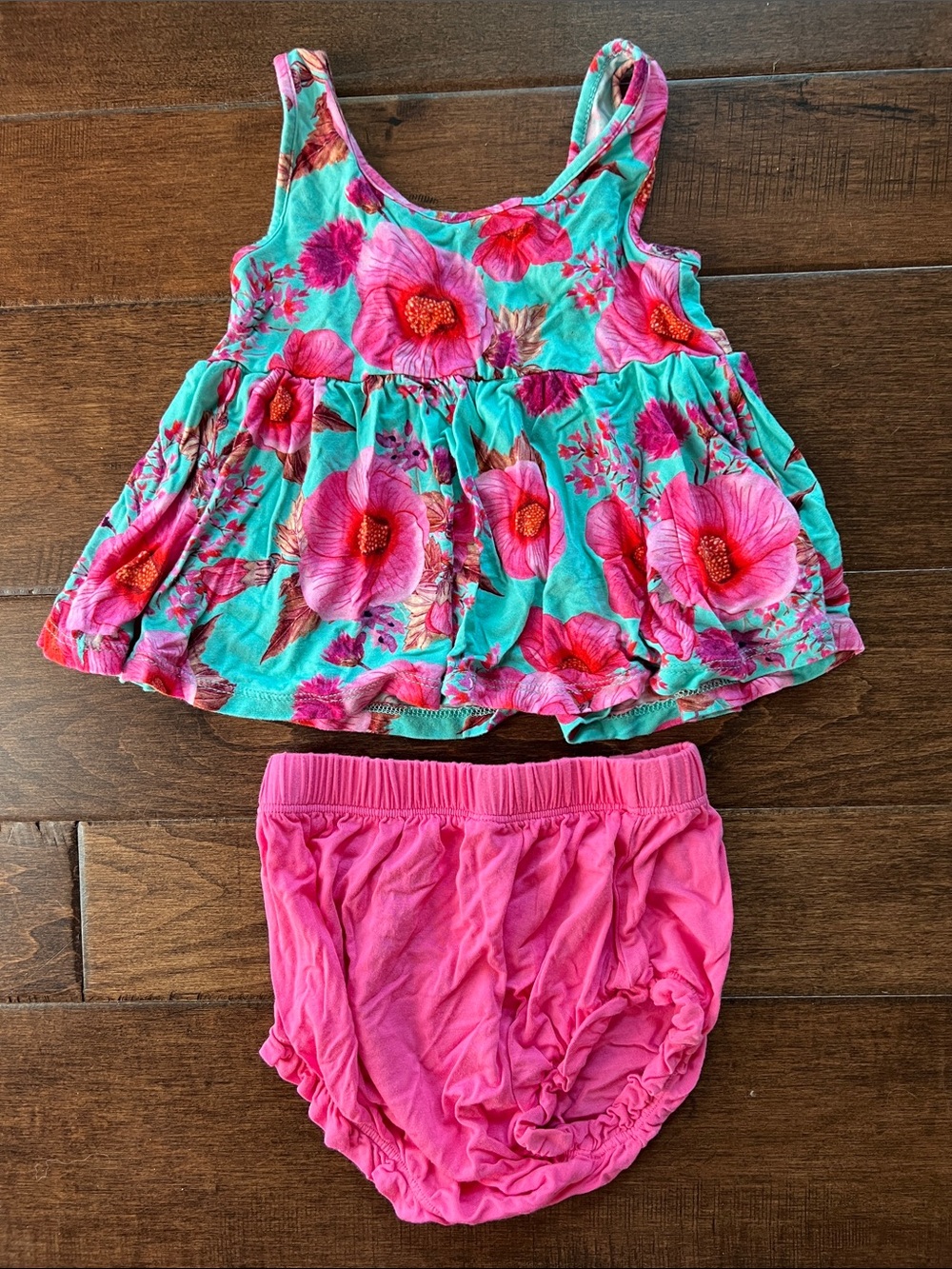 Posh Peanut Teal and Pink Floral Tank Top with Pink Bloomers